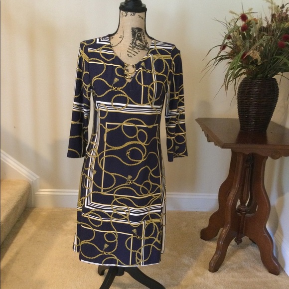 Tacera Navy blue print dress - Picture 1 of 8